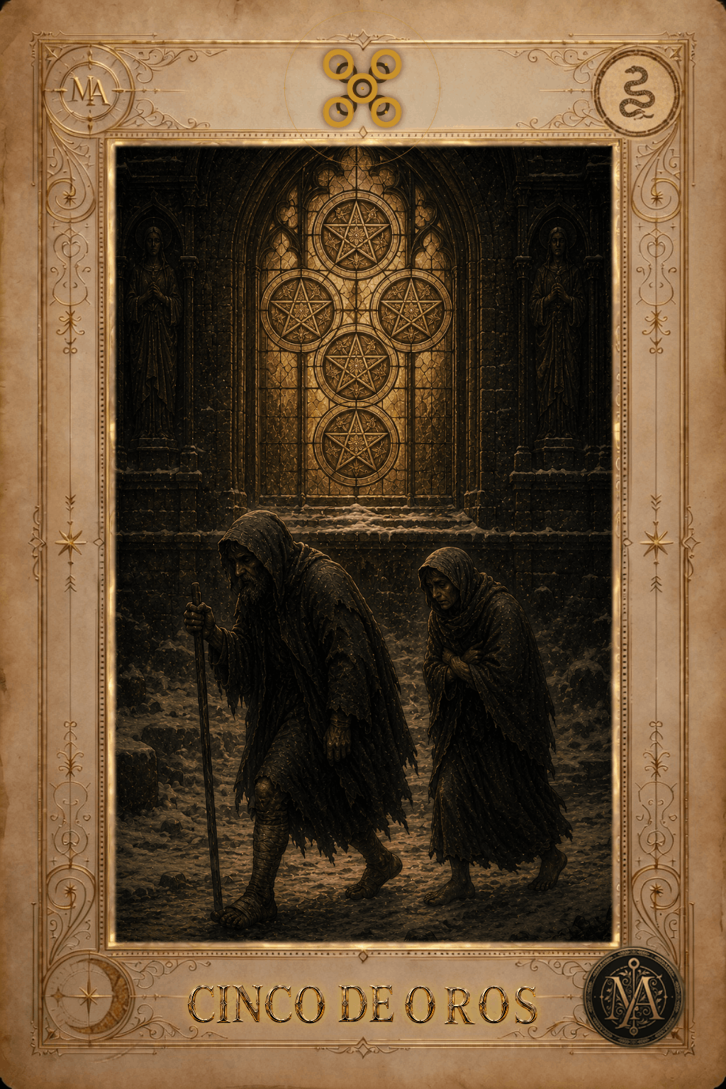 Cinco de Oros — Tarot Marcelo Arkan