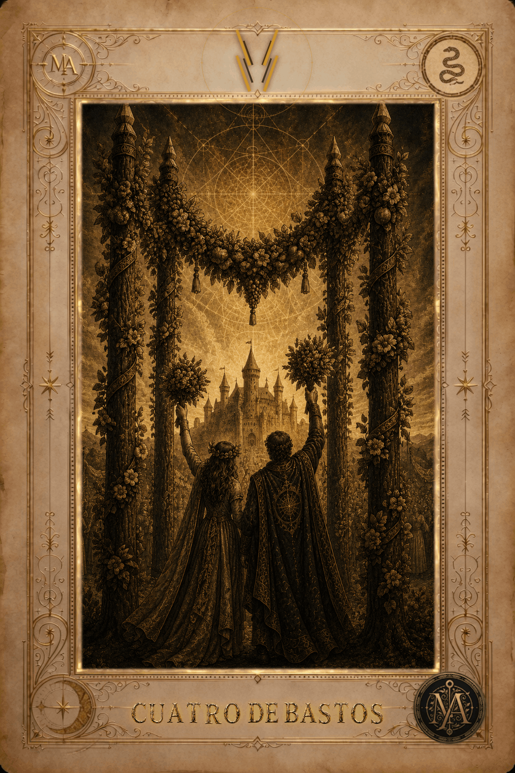 Cuatro de Bastos — Tarot Marcelo Arkan