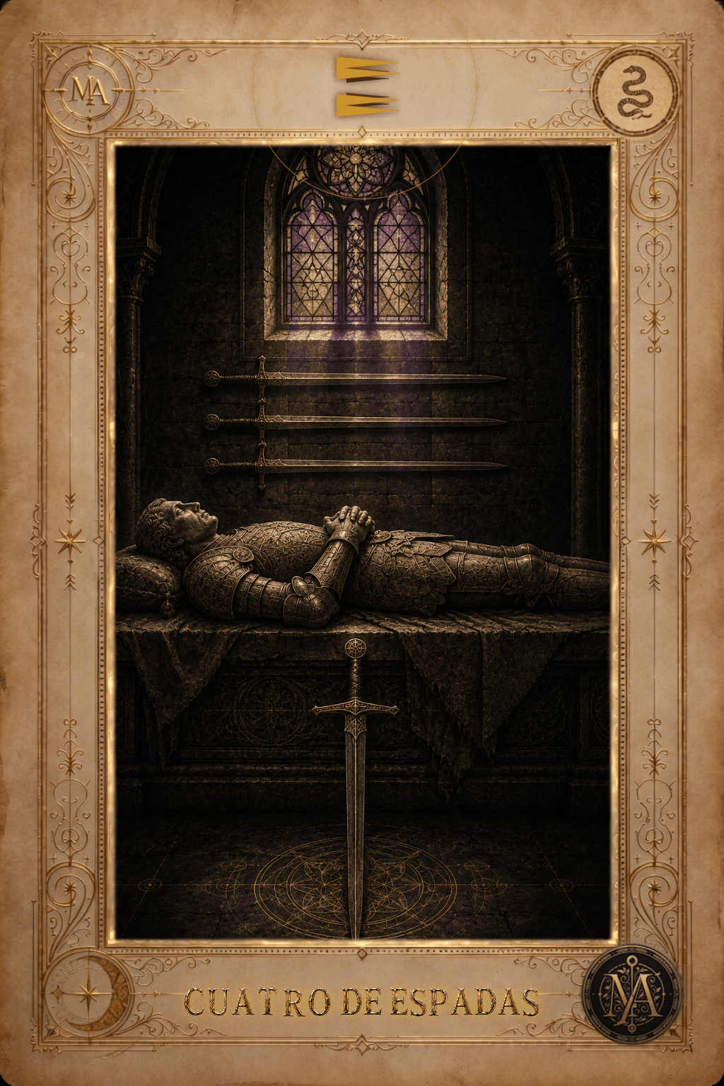 Cuatro de Espadas — Tarot Marcelo Arkan