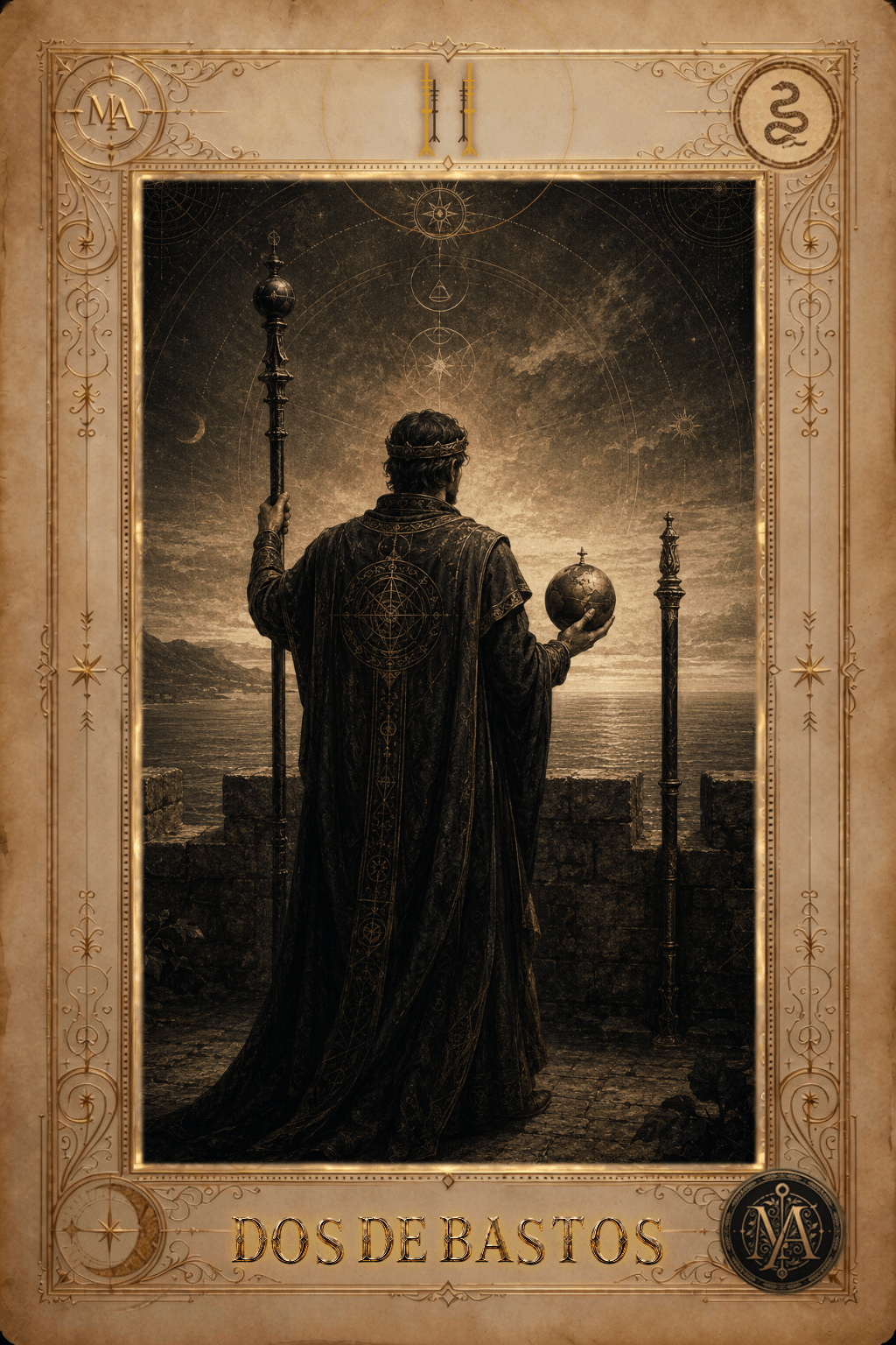Dos de Bastos — Tarot Marcelo Arkan