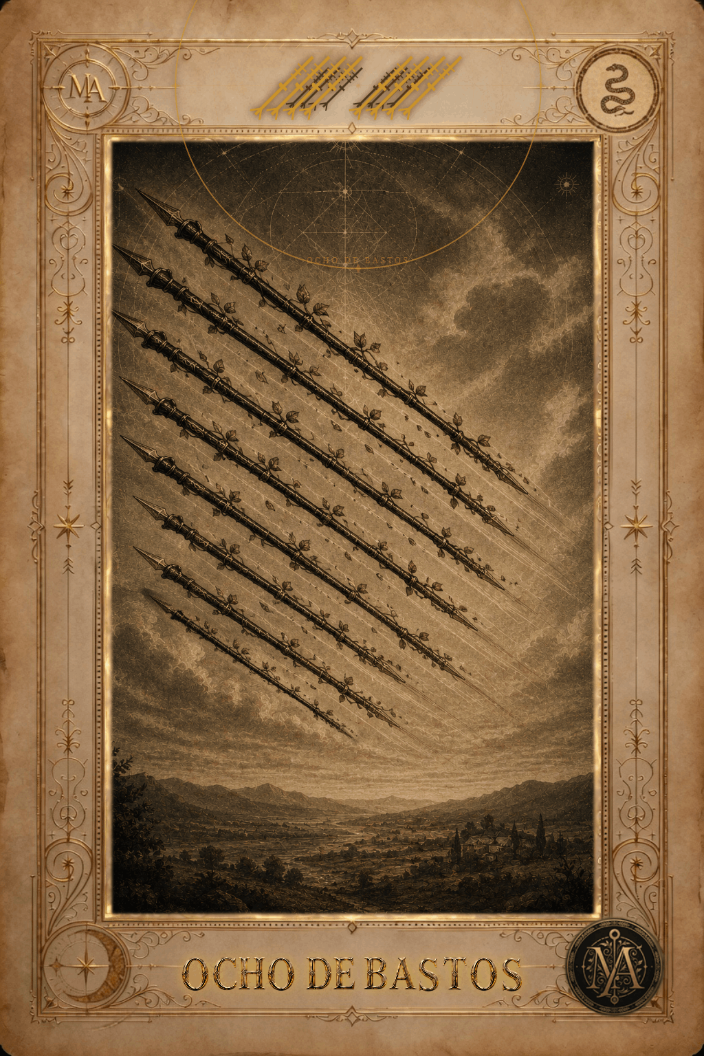 Ocho de Bastos — Tarot Marcelo Arkan