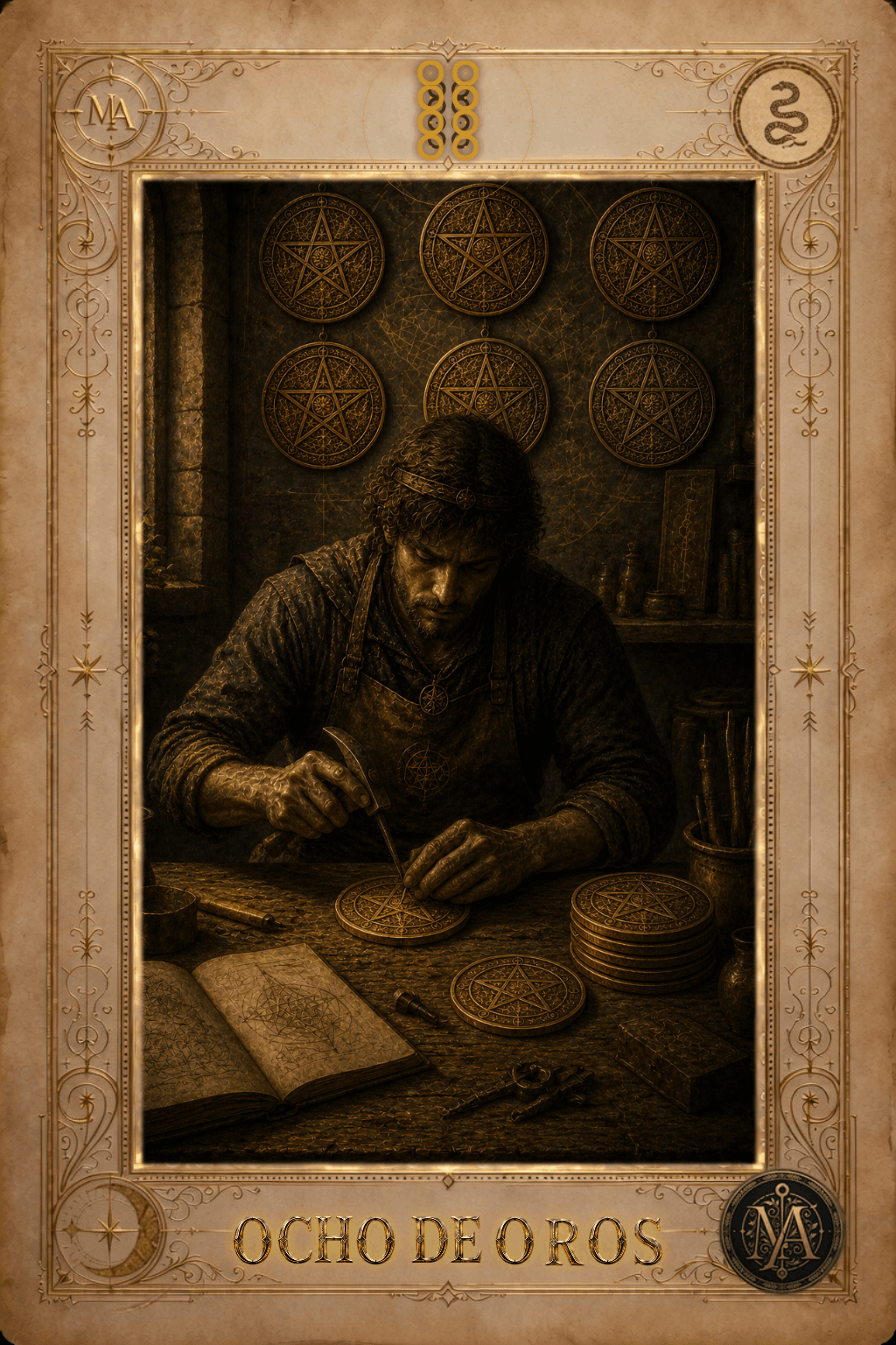 Ocho de Oros — Tarot Marcelo Arkan