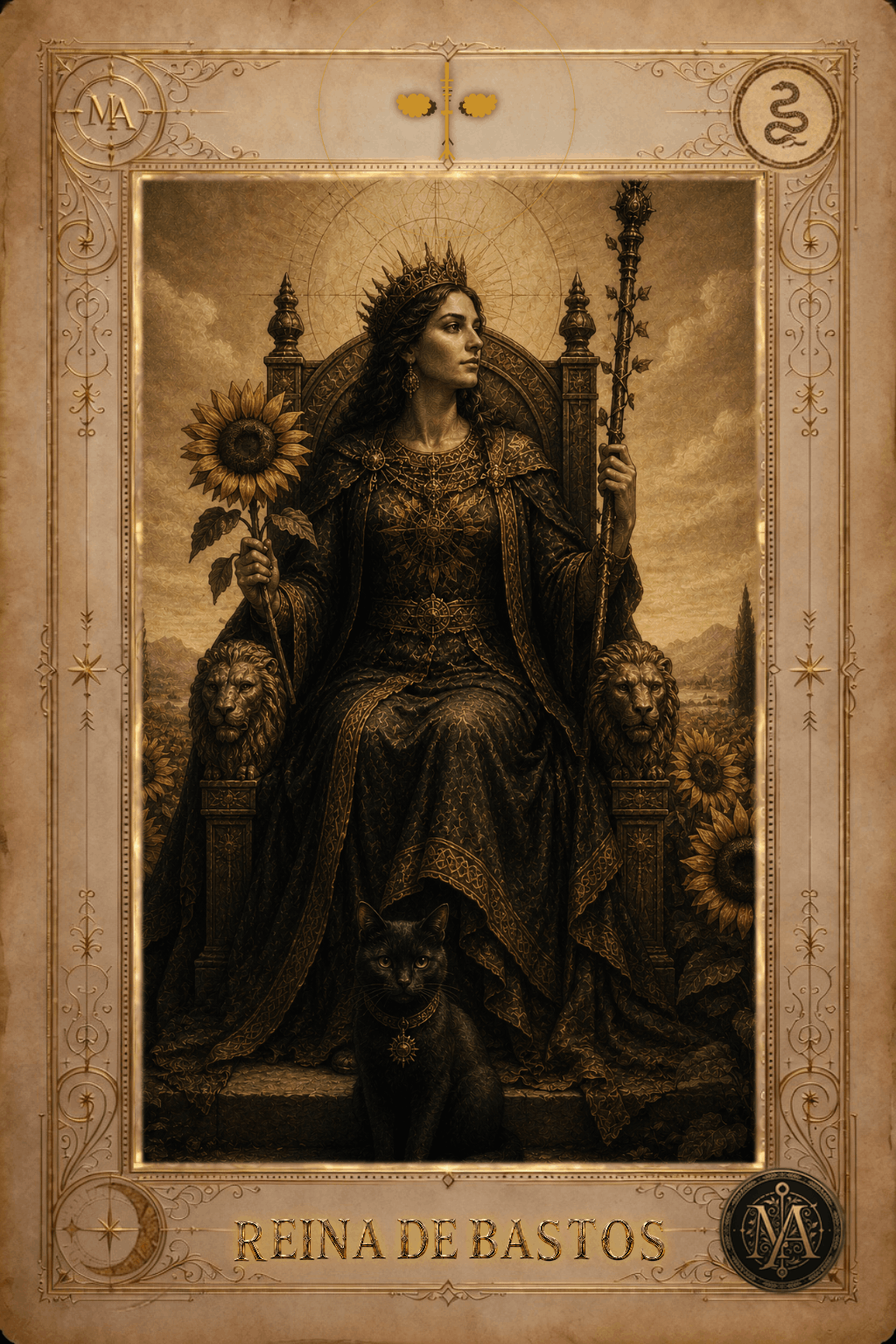 Reina de Bastos — Tarot Marcelo Arkan