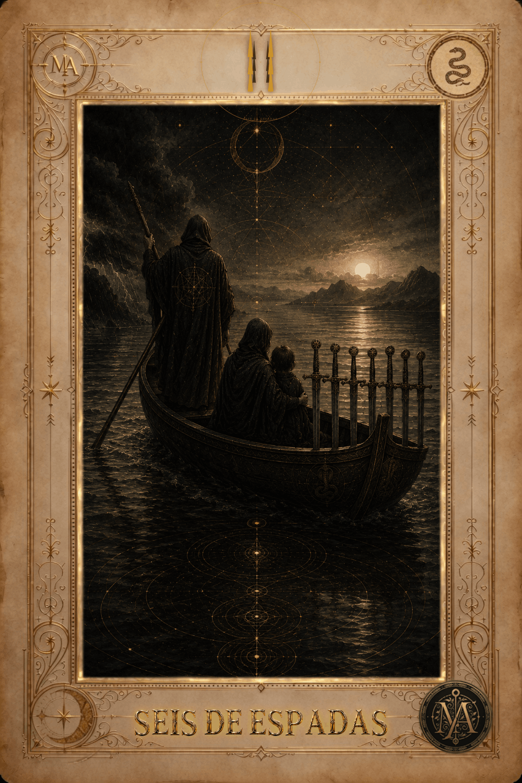 Seis de Espadas — Tarot Marcelo Arkan