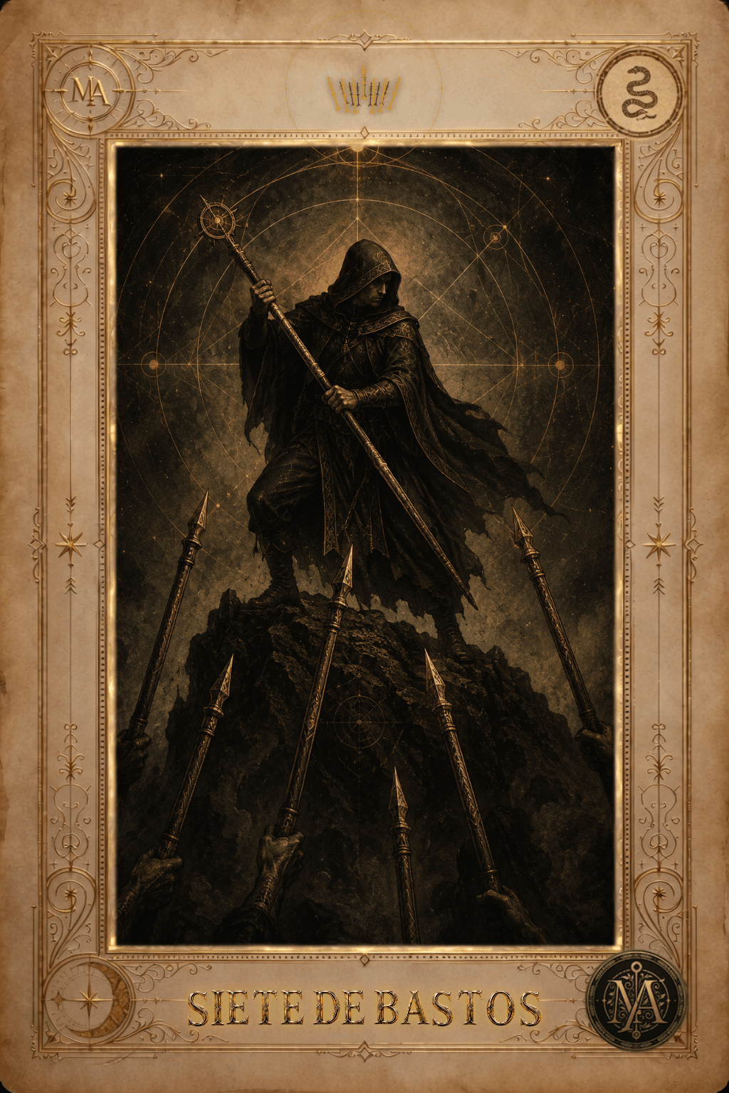 Siete de Bastos — Tarot Marcelo Arkan
