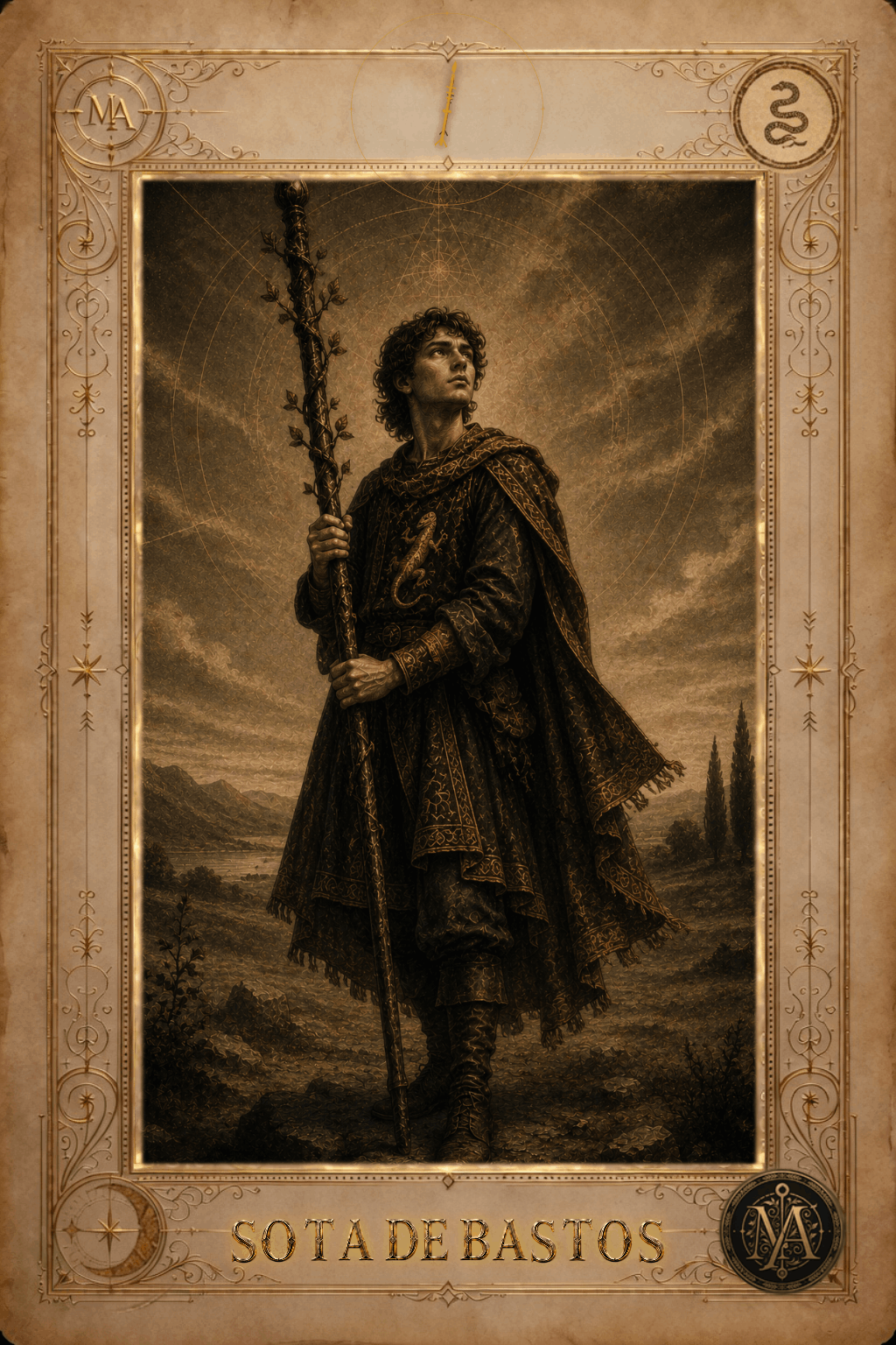 Sota de Bastos — Tarot Marcelo Arkan