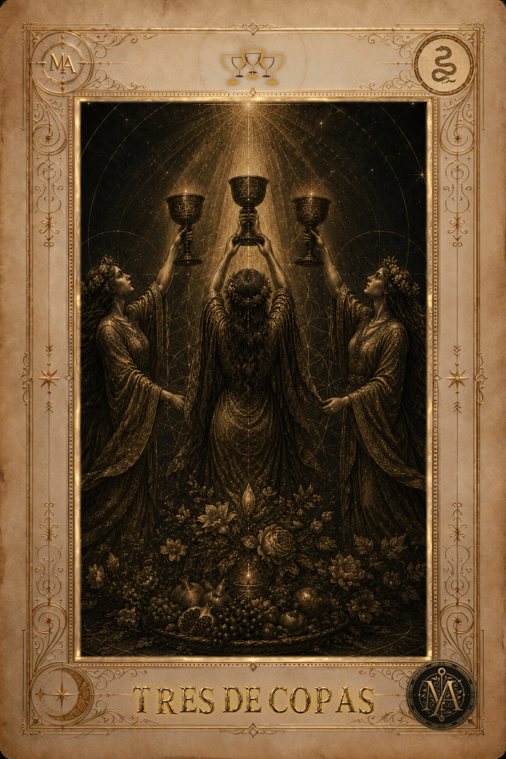 Tres de Copas — Tarot Marcelo Arkan