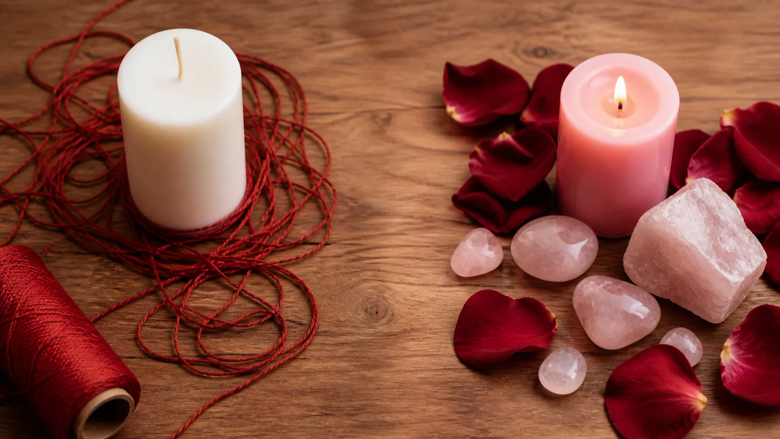 Dos preparaciones rituales separadas que comparan un amarre de amor y un hechizo de atracción.