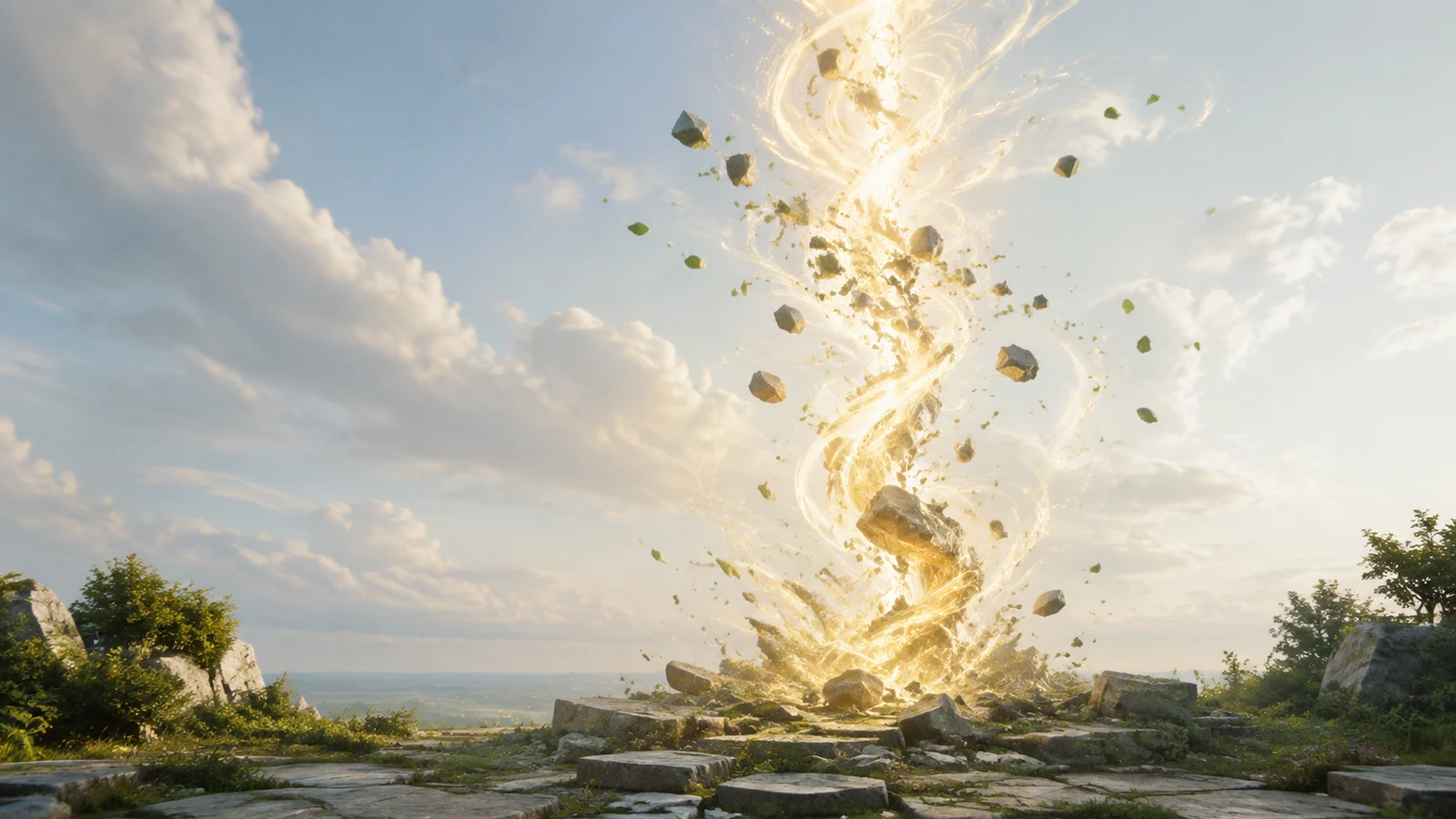 Corriente de luz ascendente representa la fuerza de las Virtudes.